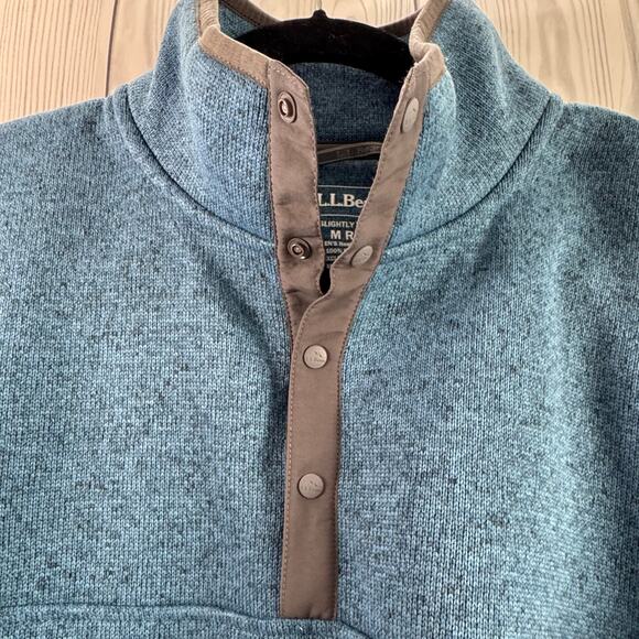 LL Bean Pullover Fleece 1/4 Snap Jacket Mens Blue Medium Regular Slightly Fitted - Picture 3 of 7